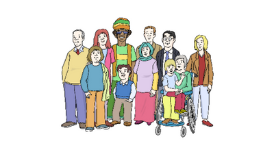 Menschengruppe, diverse Herkunft, Alter, Geschlechter