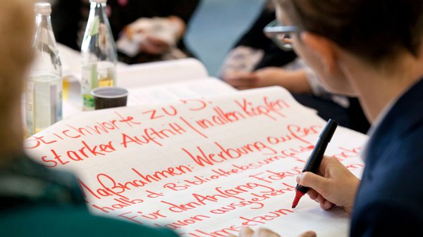 Bibliotheksmitarbeitende bei der Erarbeitung der Bibliotheksvision