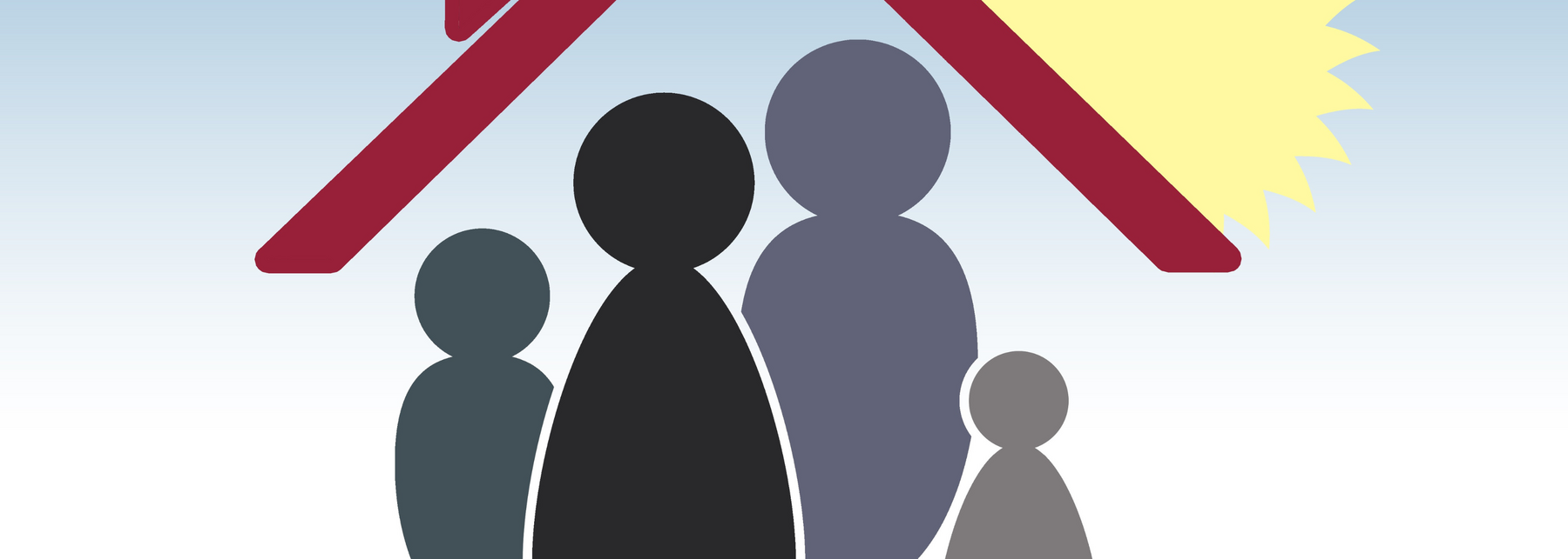 Illustration einer Familie, die in einem Haus steht