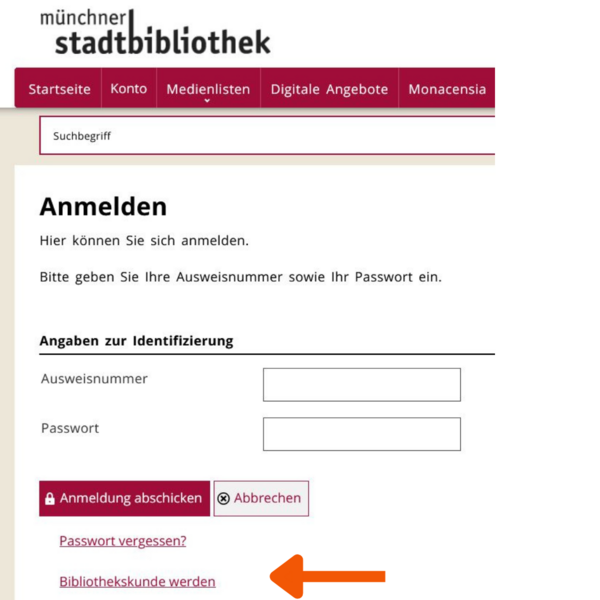 Screenshot Anmeldung für Bibliothekskonto