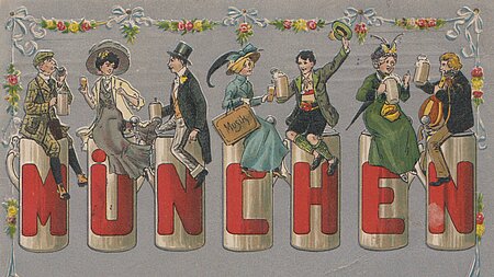 alte Postkarte mit Bierkrügen zum Oktoberfest 