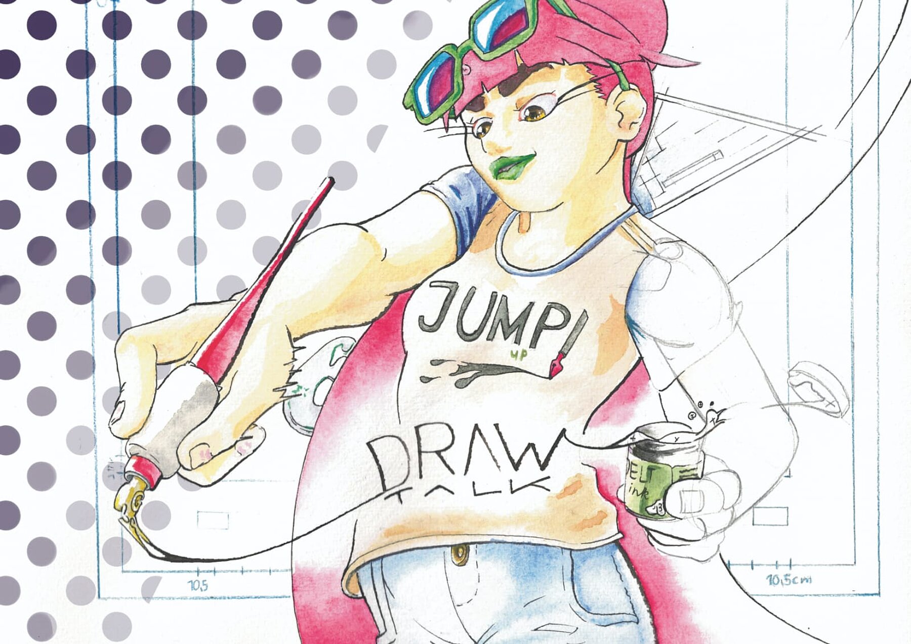 Illustration: Person mit Zeichenutensilien