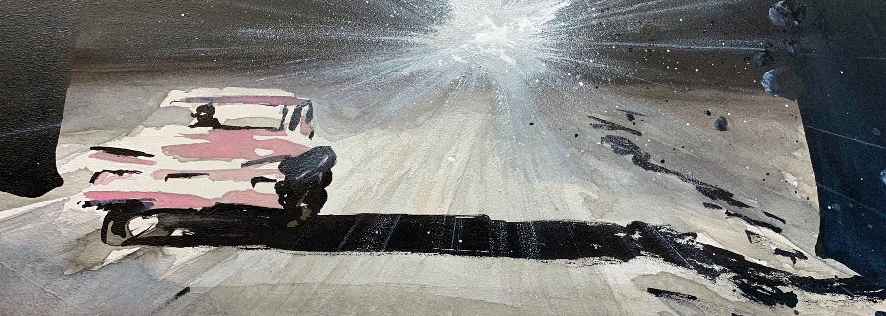 Arbeit des Künstlers Christian Evers, die ein Auto auf nächtlicher Straße zeigt