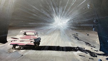 Arbeit des Künstlers Christian Evers, das ein Auto auf nächtlicher Straße zeigt