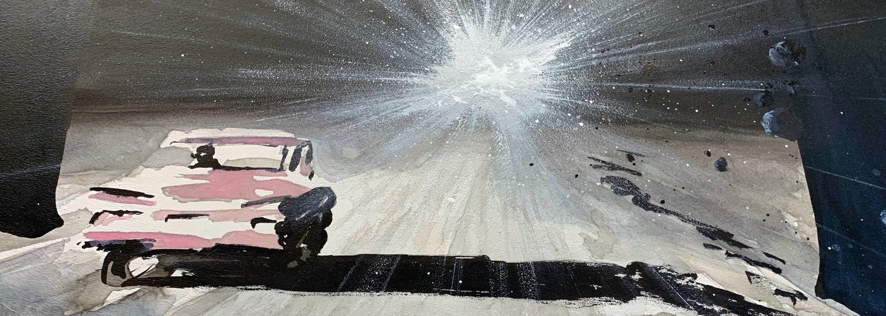 Arbeit des Künstlers Christian Evers, das ein Auto auf nächtlicher Straße zeigt