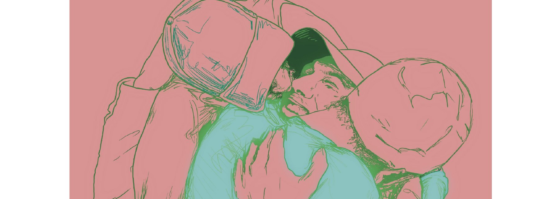 Illustration drei sich umarmende Personen