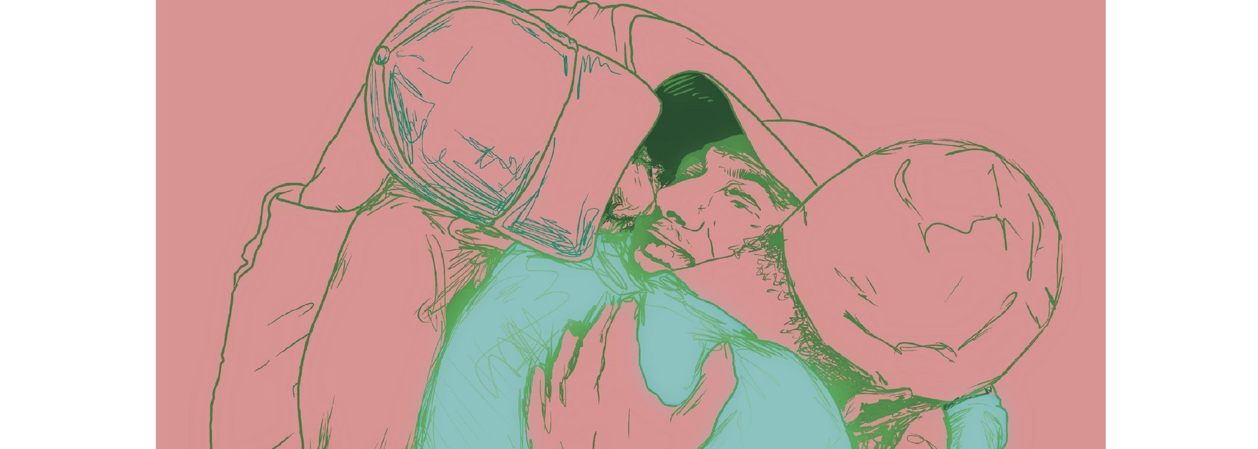 Illustration drei sich umarmende Personen