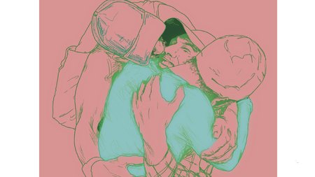 Illustration drei sich umarmende Personen