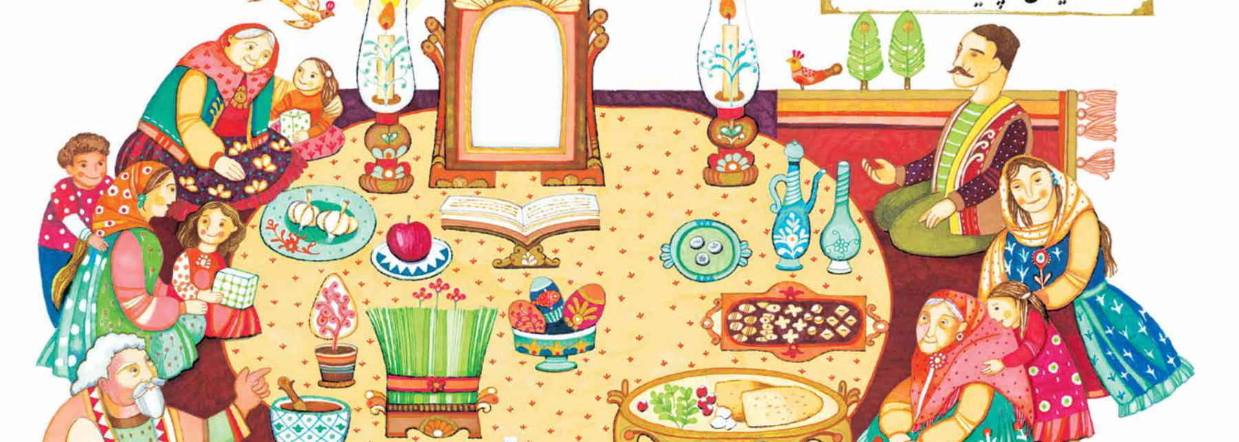 Illustration des Nouruz Festes mit der ganzen Familie