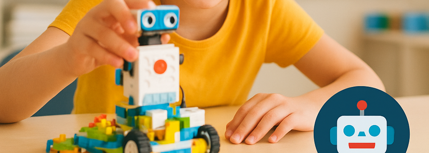 Mädchen spielt mit Roboter