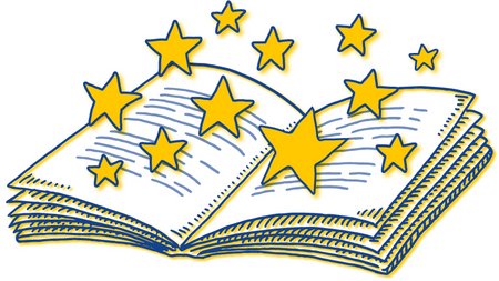 aufgeschlagenes Buch und Sterne