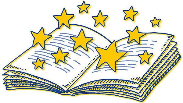 aufgeschlagenes Buch und Sterne