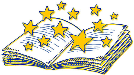 aufgeschlagenes Buch und Sterne