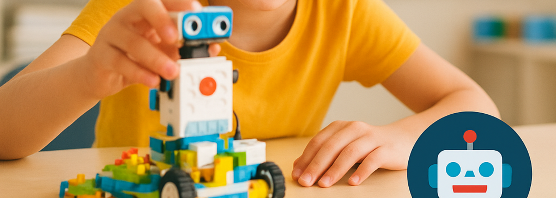 Mädchen spielt mit Roboter