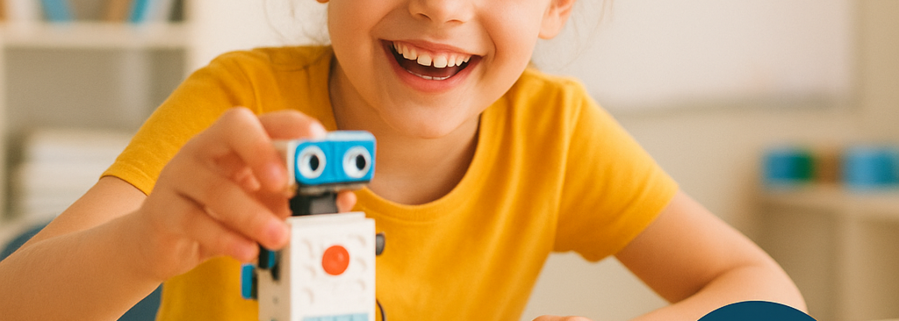 Mädchen spielt mit Roboter