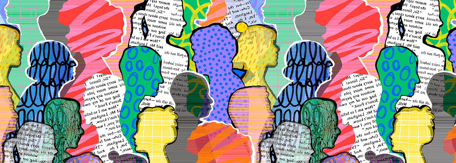 bunte Collage aus Silhoutten von Personen