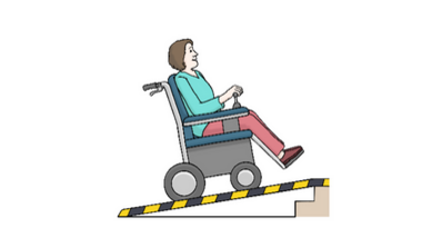 Person im Rollstuhl auf Rampe