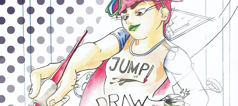 Illustration: Person mit Zeichenutensilien