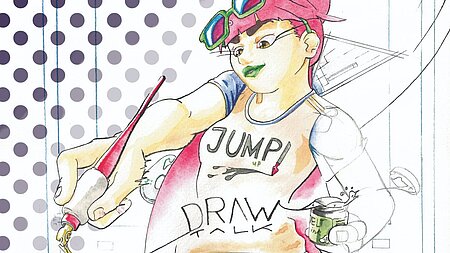 Illustration: Person mit Zeichenutensilien