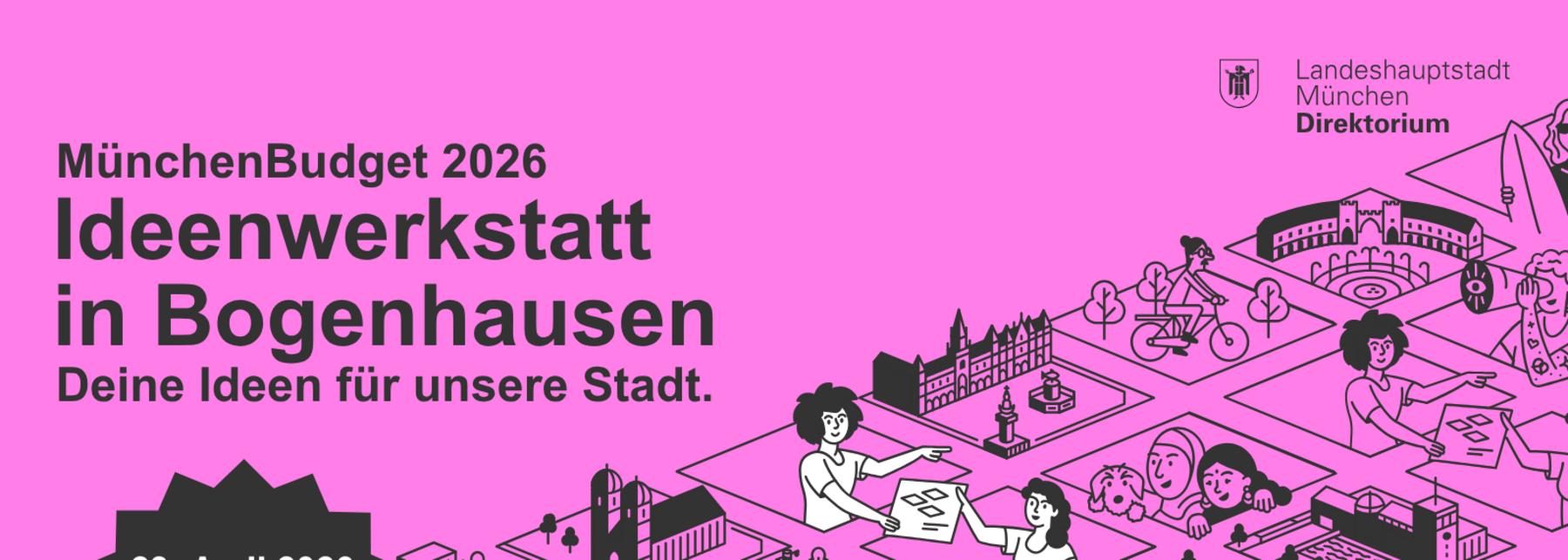 Abbild von einer Stadt und verschiedenen Orten und Menschen