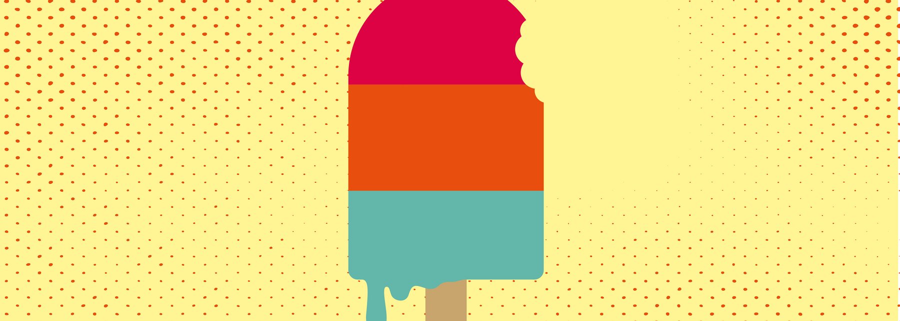 Grafik: buntes Eis am Stiel vor gelbem Hintergrund