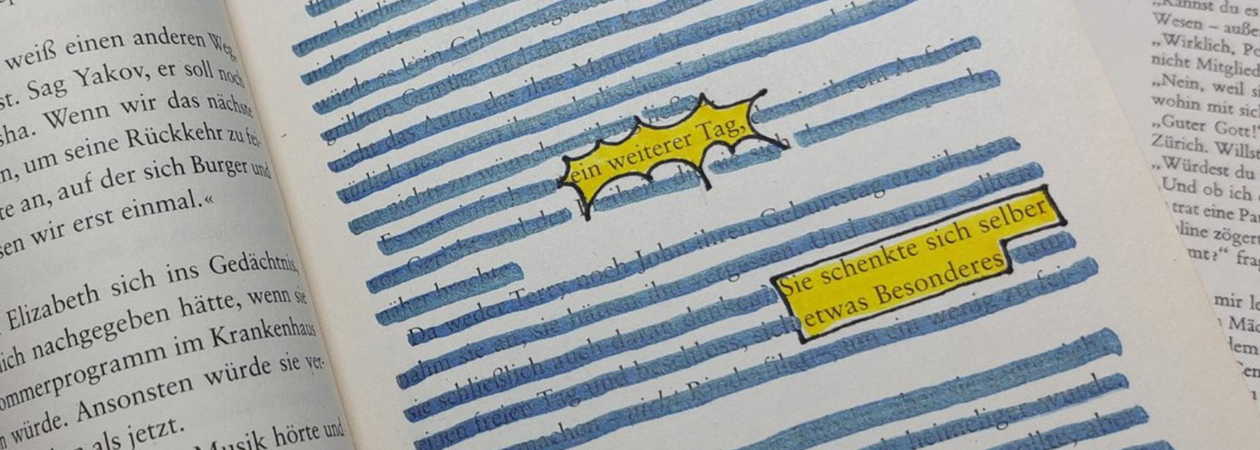 Buchseite mit geschwärzten Textstellen