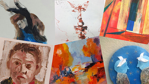 Collage aus sechs Arbeiten der Künstler*innengruppe um Alfred Welz