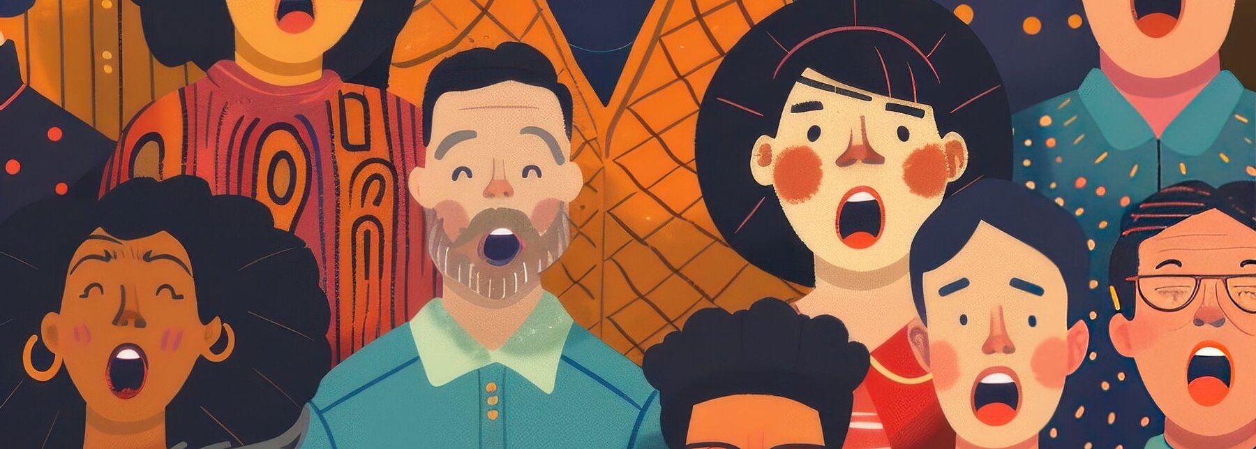Illustration von Menschen, die im Chor singen