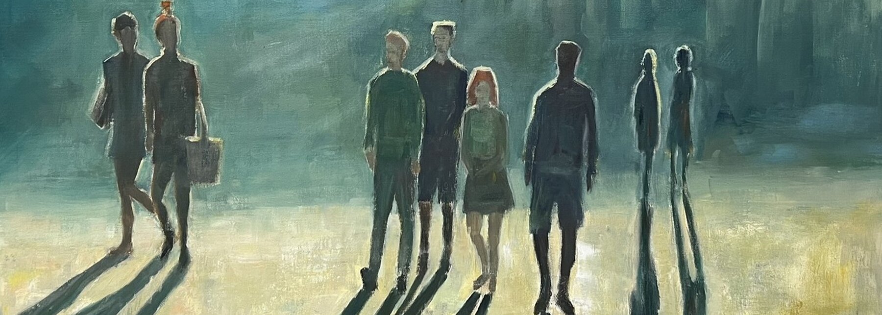 Menschengruppe am Waldrand, Malerei