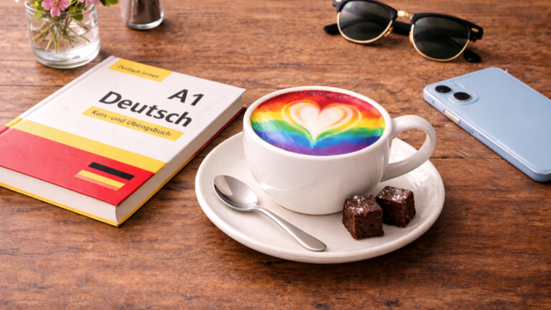 Kaffeetasse mit regenbogenfarbigem Getränk