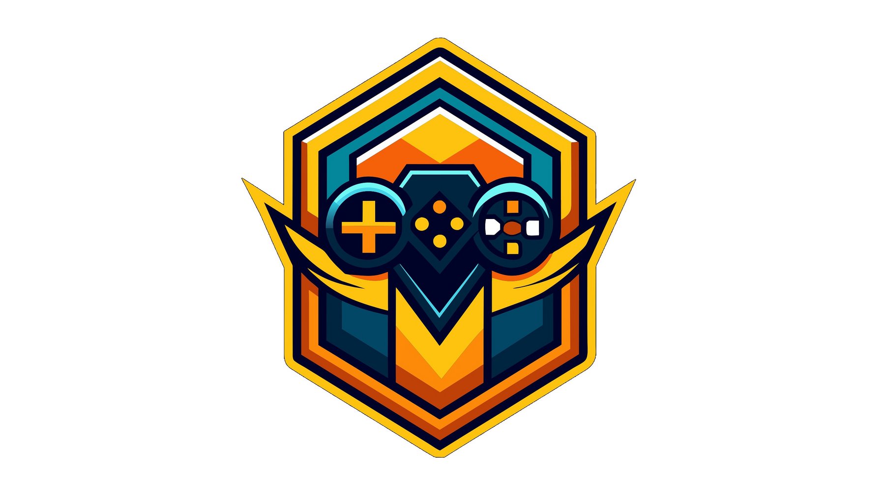 Emblem mit Gaming Symbolen.