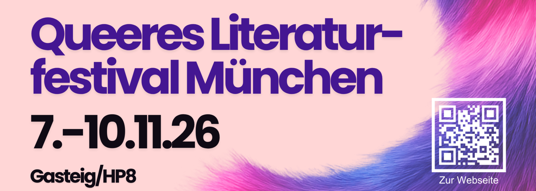 Ankündigungsbanner "Queeres Literaturfestival München 2026"