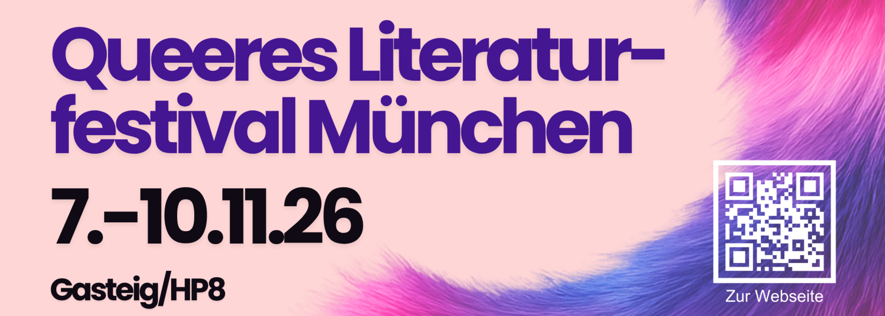 Ankündigungsbanner "Queeres Literaturfestival München 2026"