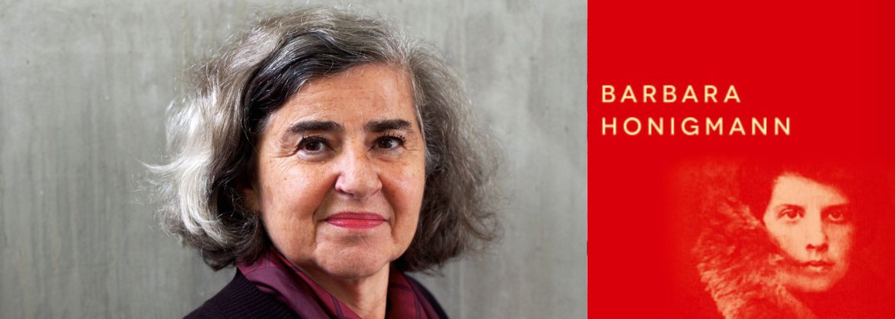 Portrait Barbara Honigmann und Buchcover von Mischka