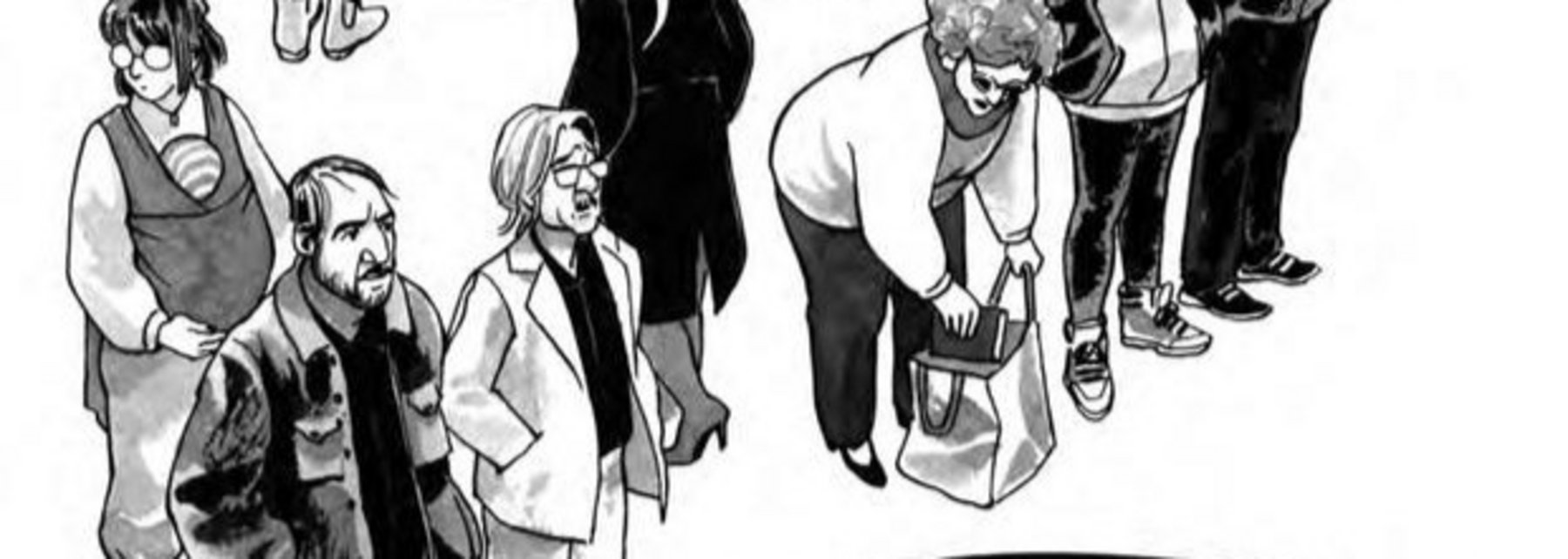 Comiczeichnung: Menschen wartend am Bahnsteig